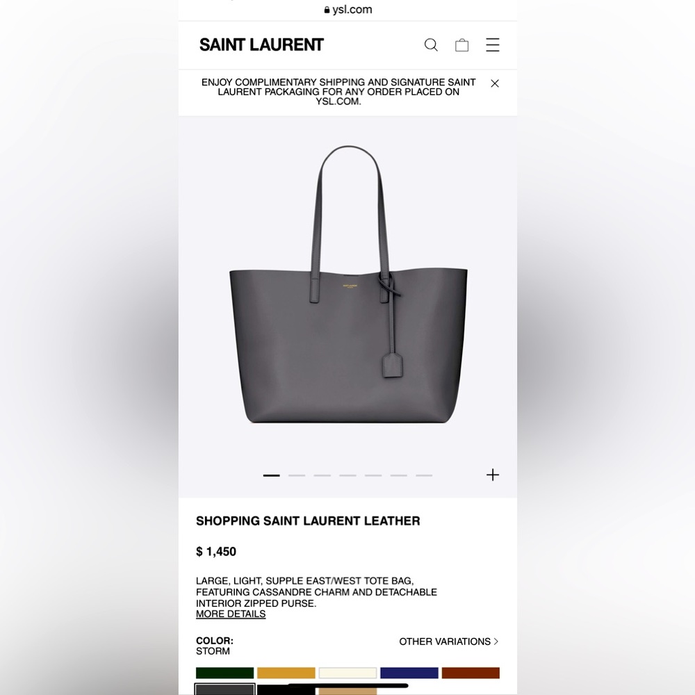 YSL LARGE LEATHER SHOPPER EARTH TOTE in color Storm